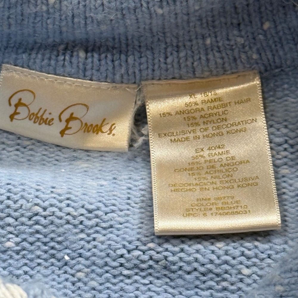 Vintage Bobbie Brooks Vest Angora Blend Blue Snowman‎ Knit Sweater Zip Front M/L - Picture 10 of 13